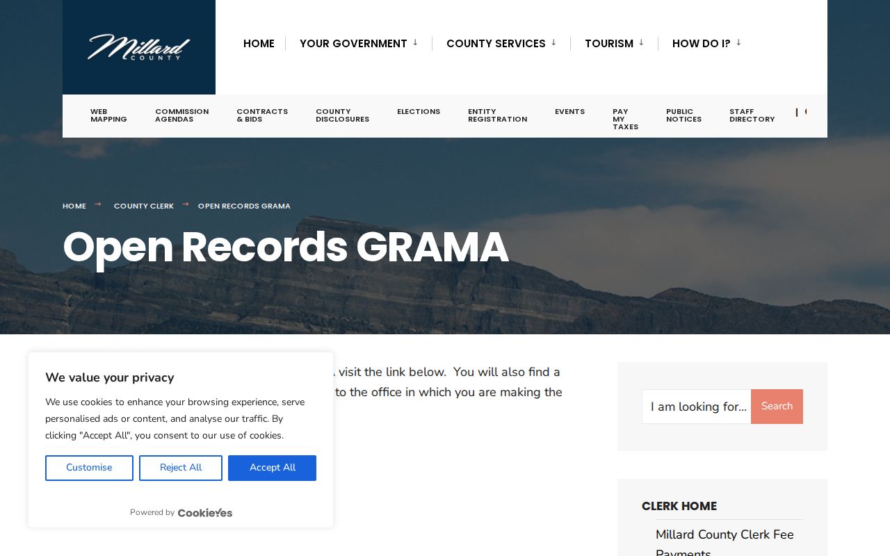Millard County GRAMA public records request page