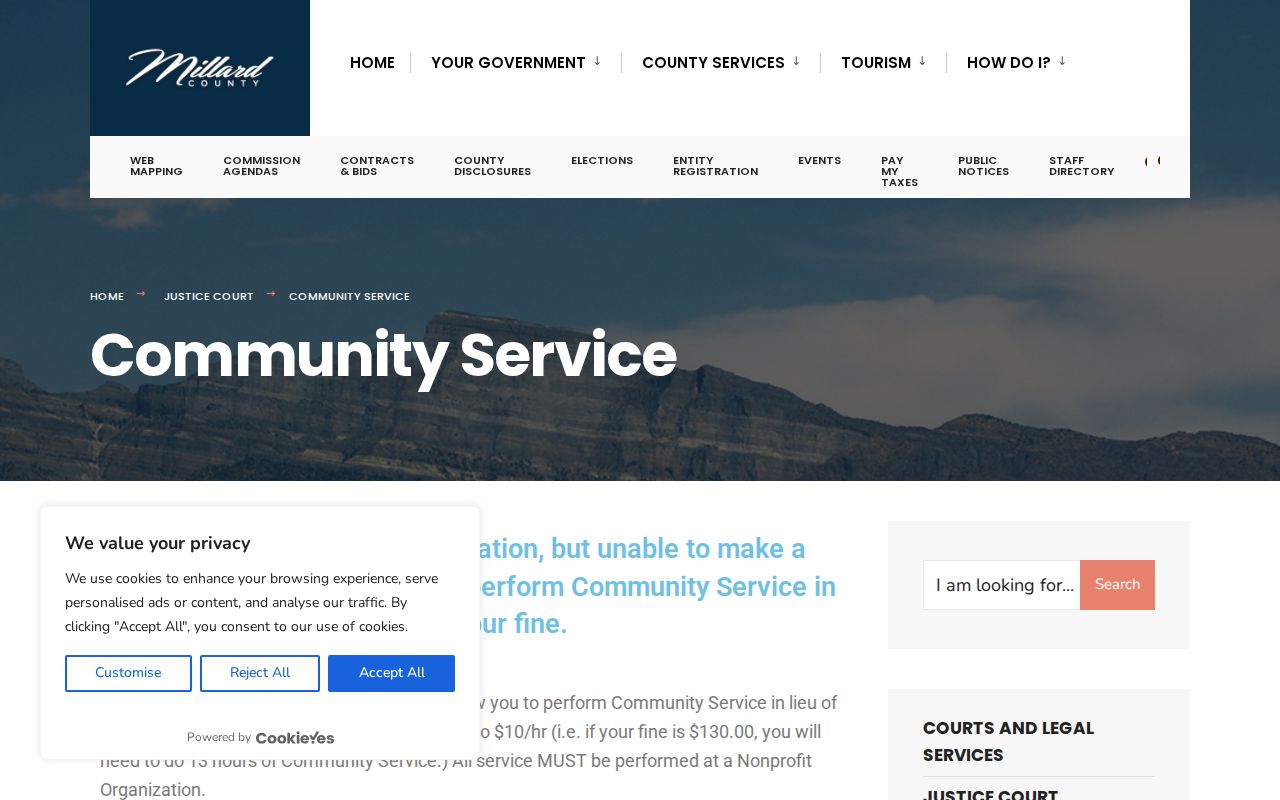 Millard County traffic warrant resolution: community service requirements