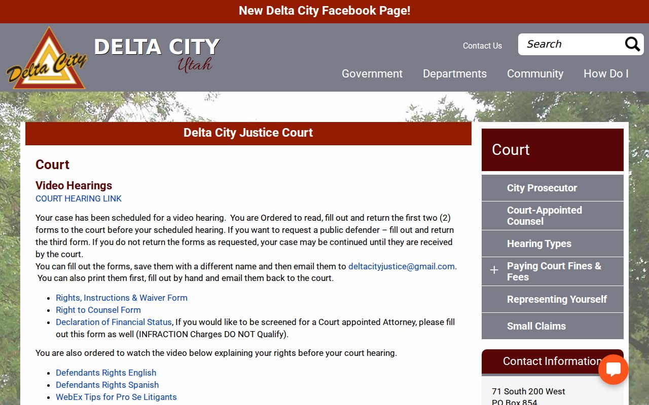 Millard County municipal warrant access: Delta City Justice Court page