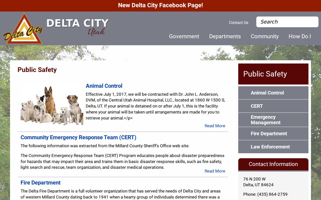 Millard County municipal warrant service: Delta Public Safety contact page