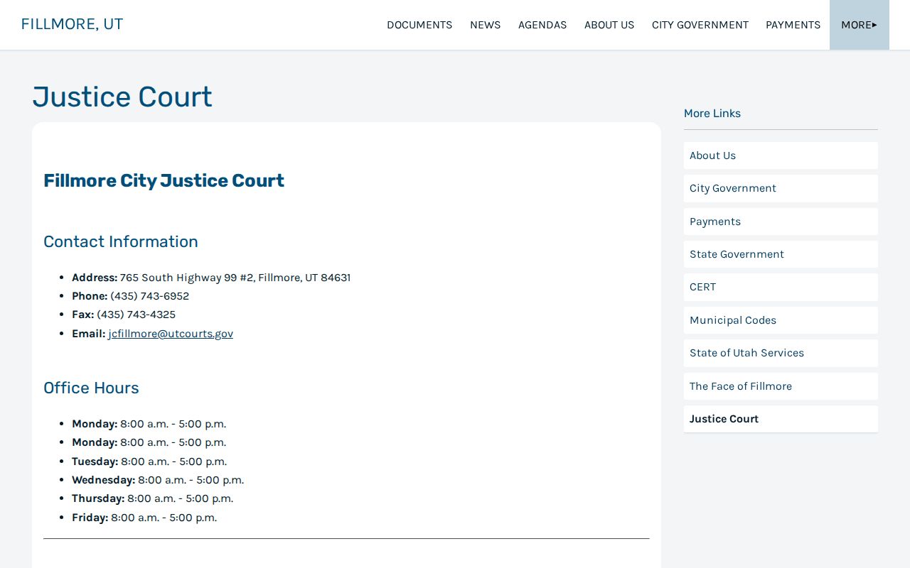 Millard County municipal warrant route: Fillmore Justice Court instructions