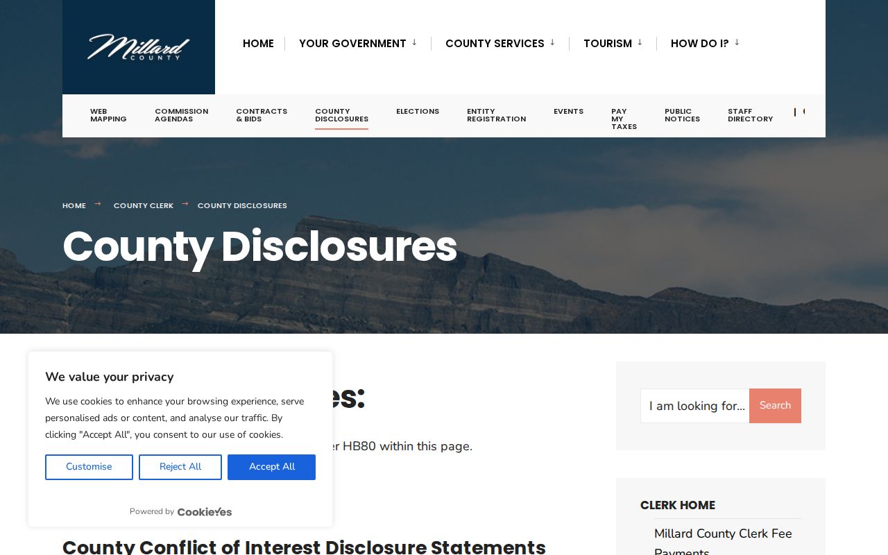 Millard County county-disclosures page used to verify current office information