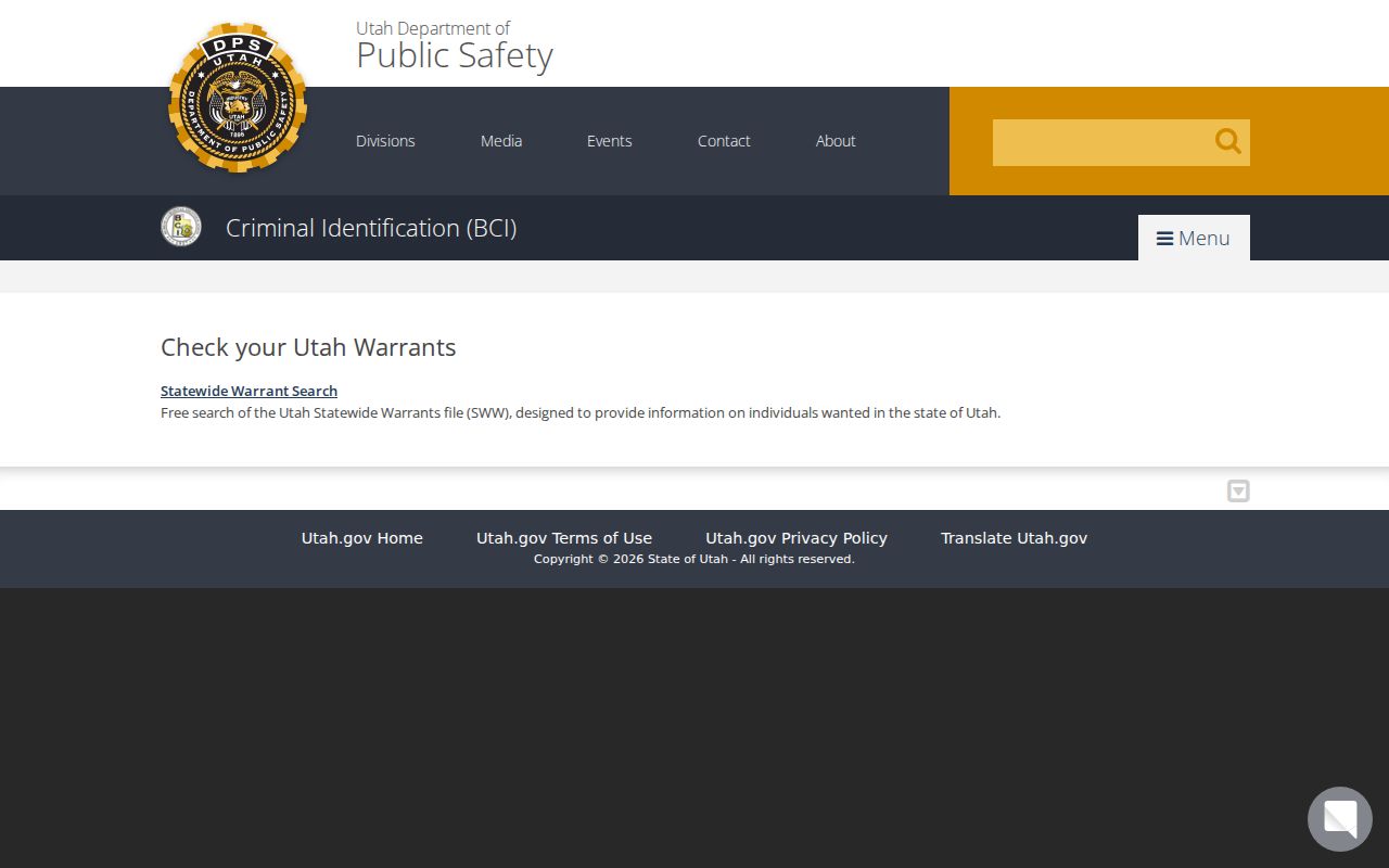 Millard County warrant records: Utah BCI statewide warrant page